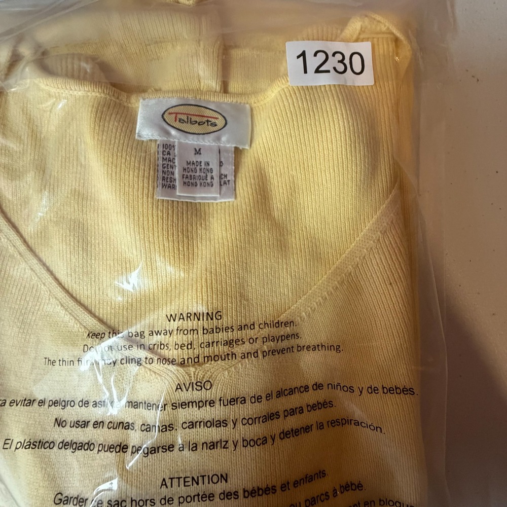 Talbots Ribbed Sweater Womens Medium Good Yellow 100% Cotton V-Neck 3/4 Sleeve - Picture 7 of 7
